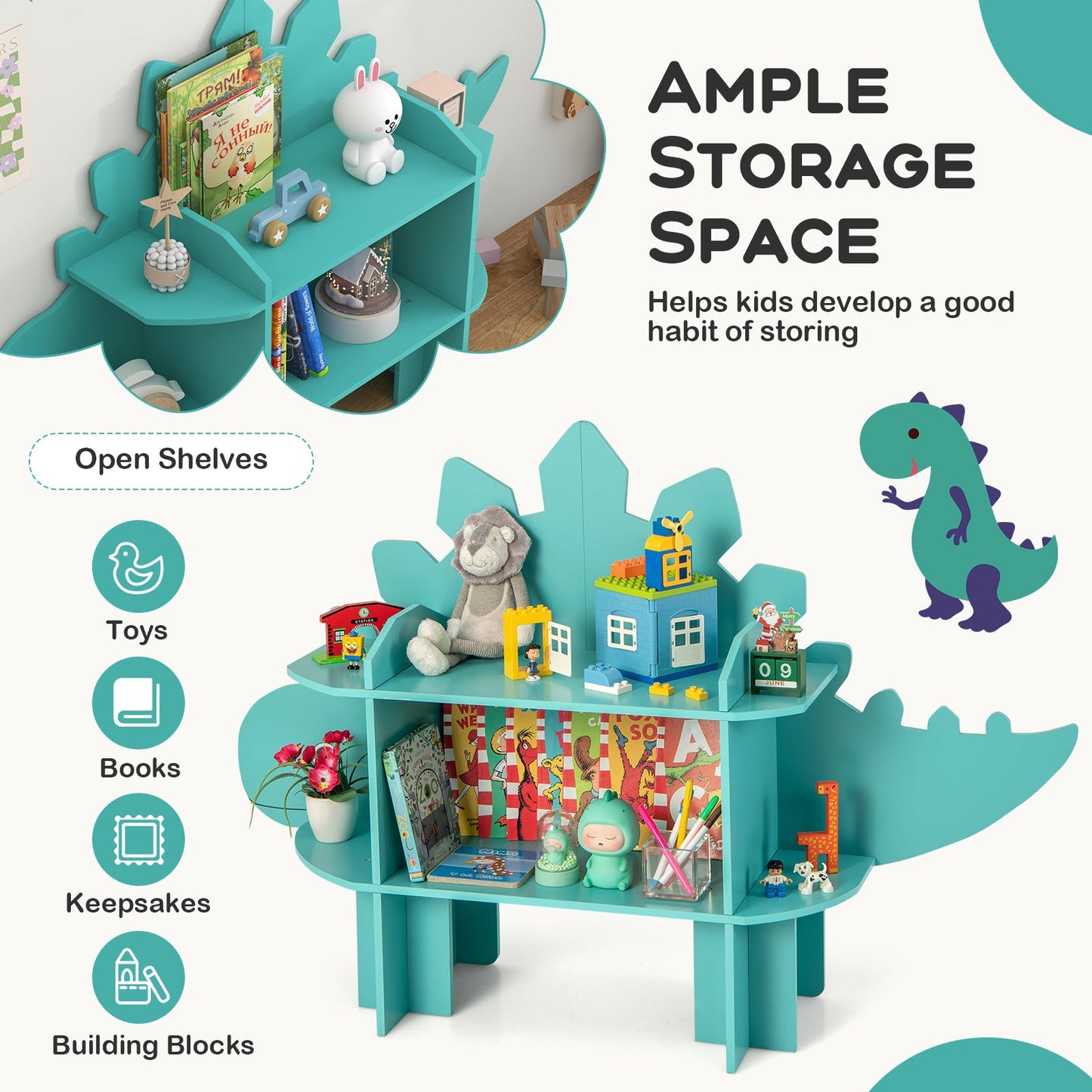 Kids Bookcase Toy Storage Organizer with Open Storage Shelves