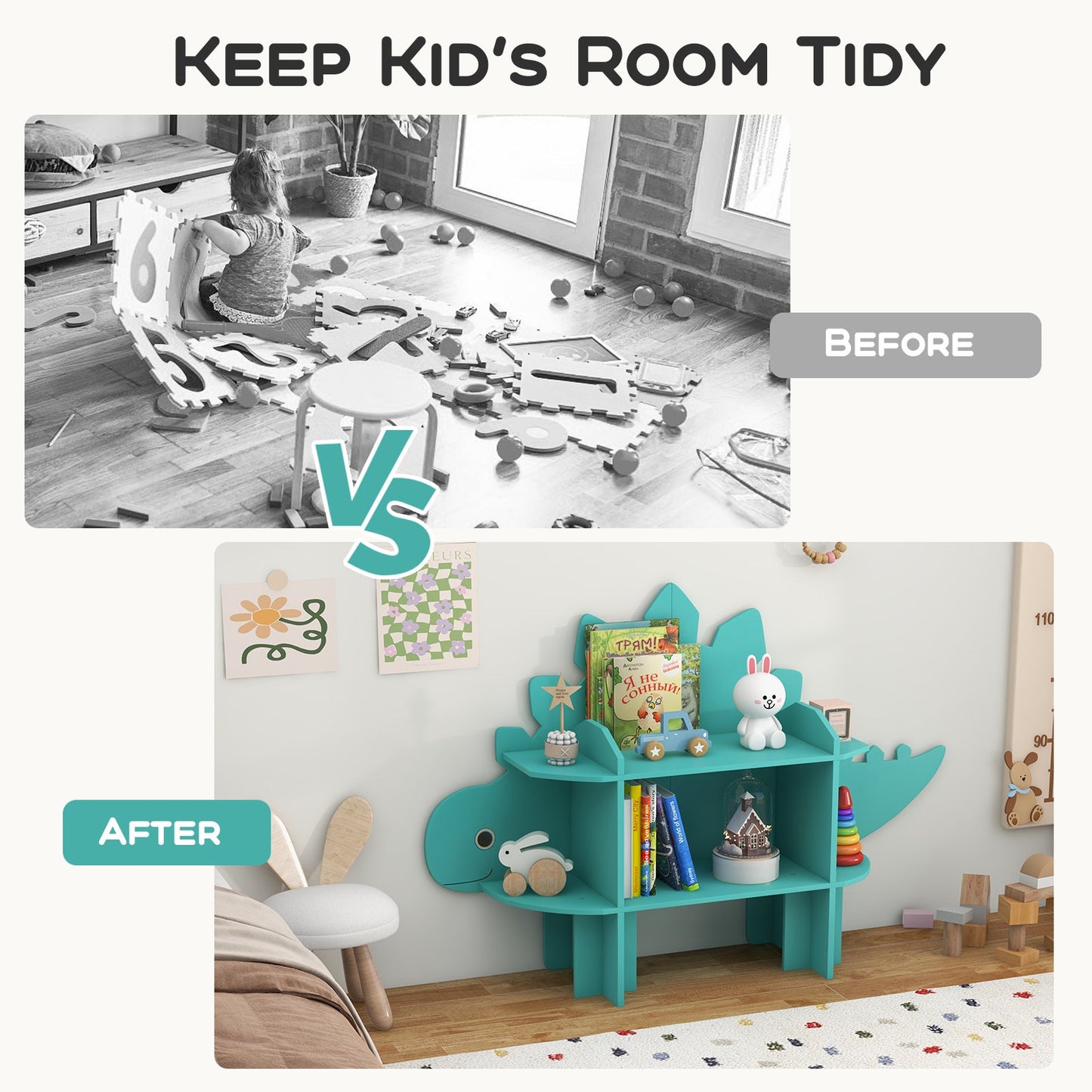 Kids Bookcase Toy Storage Organizer with Open Storage Shelves