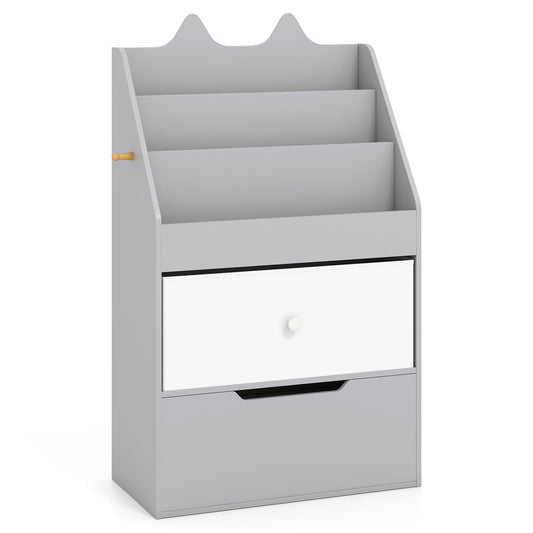 Kids Bookshelf and Toy Storage Organizer with Drawers