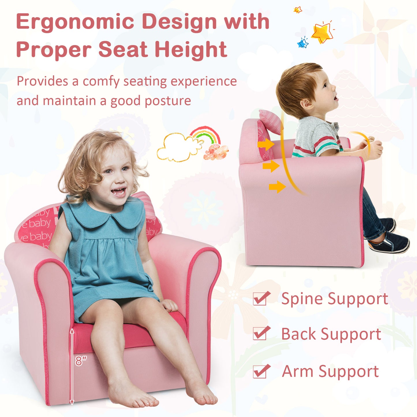 Kids Sofa Chair with Armrests and Thick Cushion