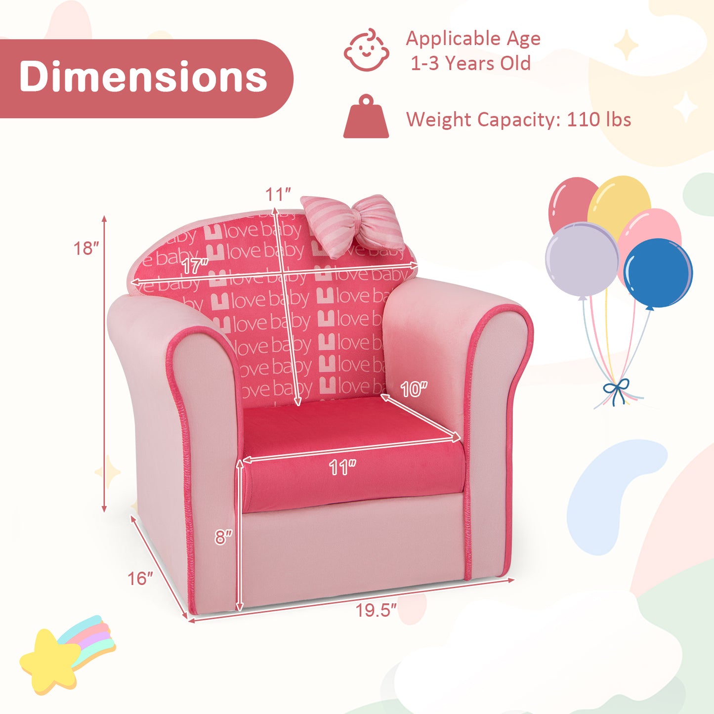 Kids Sofa Chair with Armrests and Thick Cushion