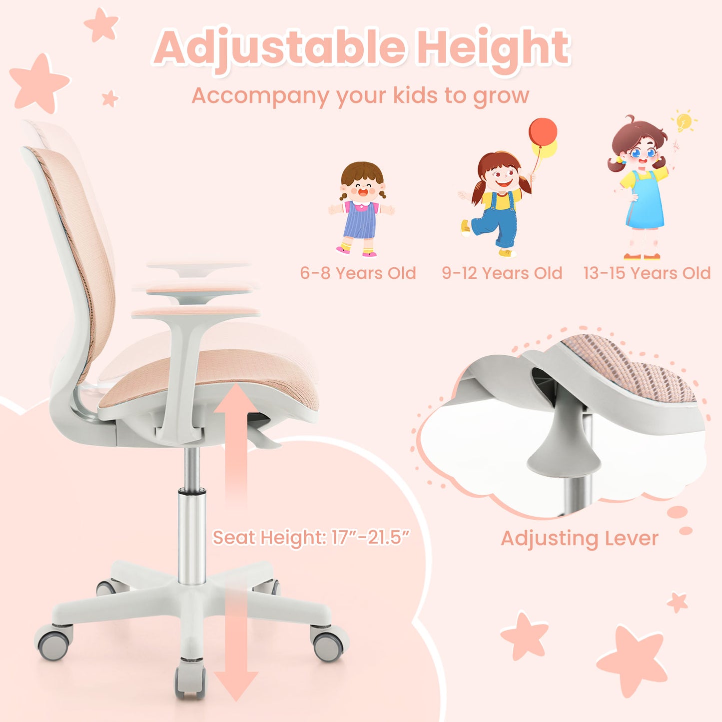 Kids Swivel Mesh Computer Chair with Adjustable Height