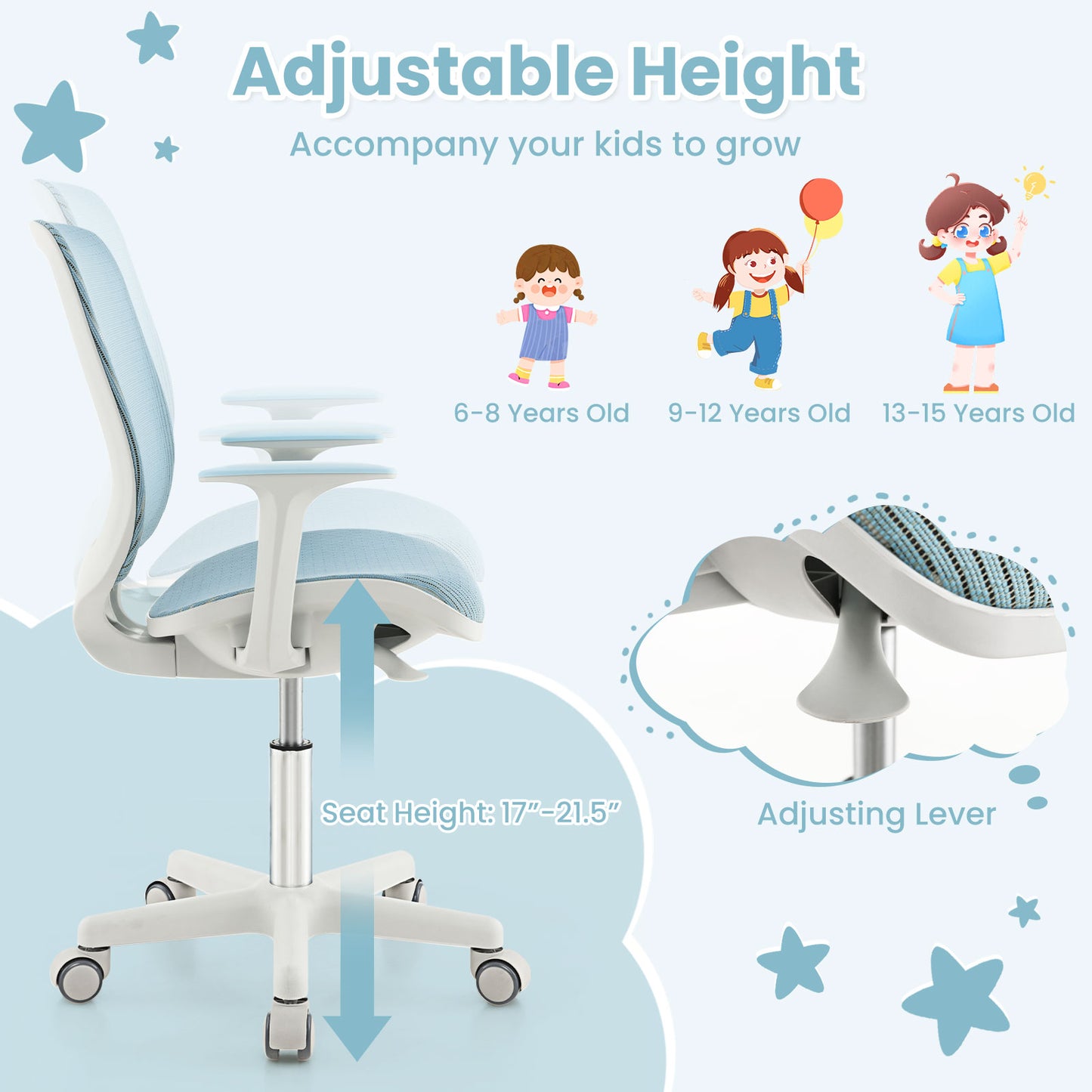 Kids Swivel Mesh Computer Chair with Adjustable Height