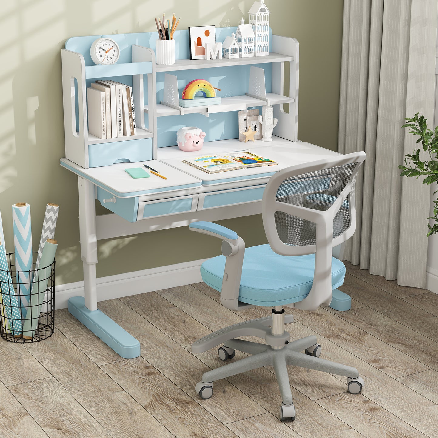 Kids Desk Chair with Adjustable Height and Footrest