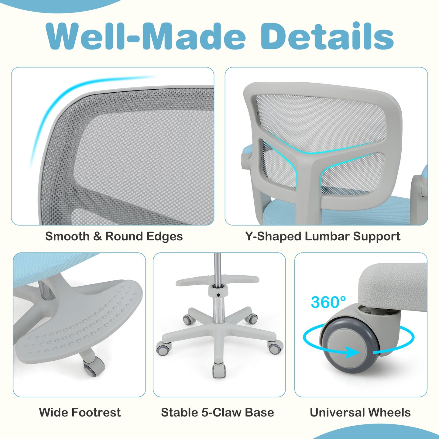 Kids Desk Chair with Adjustable Height and Footrest