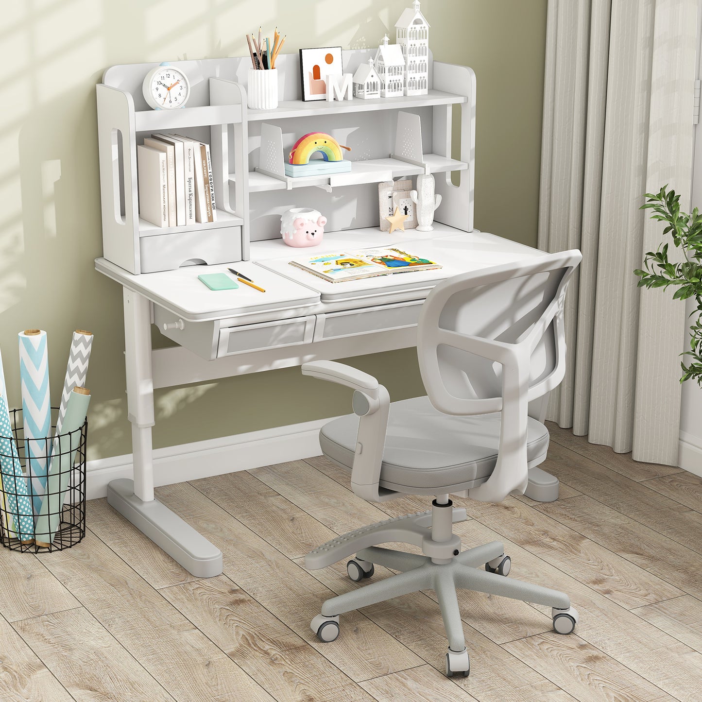 Kids Desk Chair with Adjustable Height and Footrest