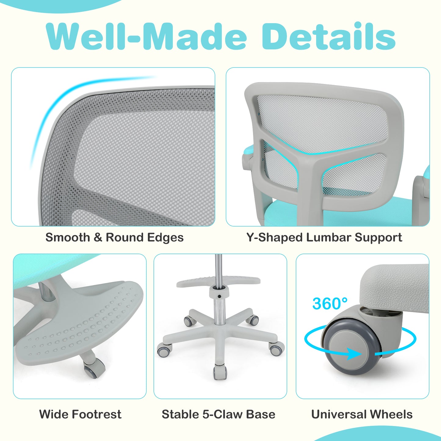 Kids Desk Chair with Adjustable Height and Footrest