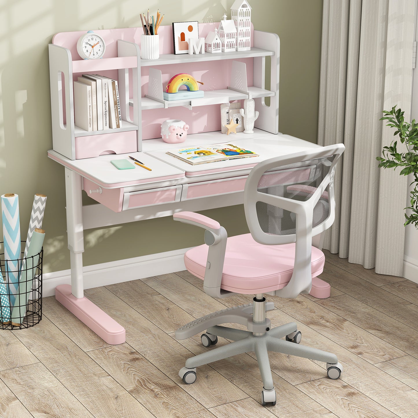 Kids Desk Chair with Adjustable Height and Footrest
