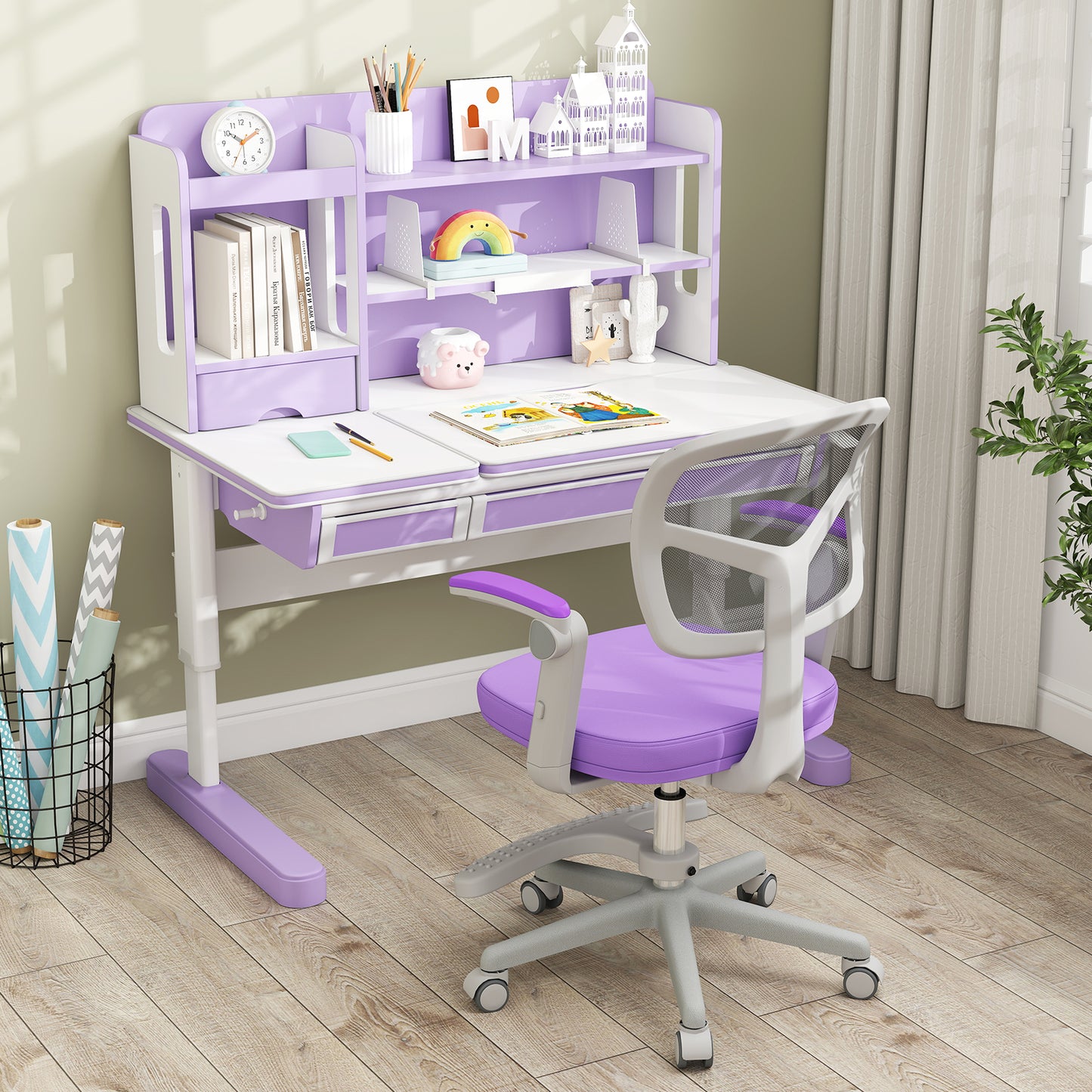 Kids Desk Chair with Adjustable Height and Footrest