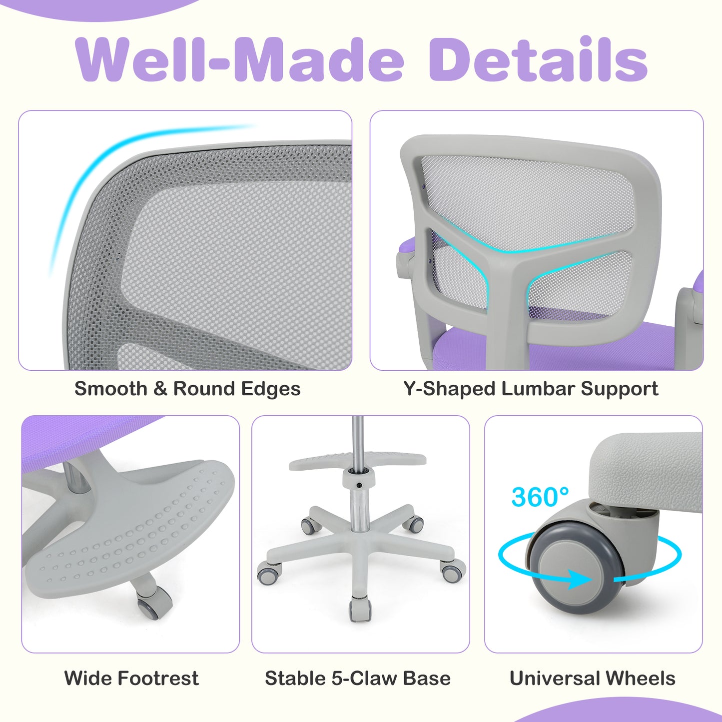 Kids Desk Chair with Adjustable Height and Footrest