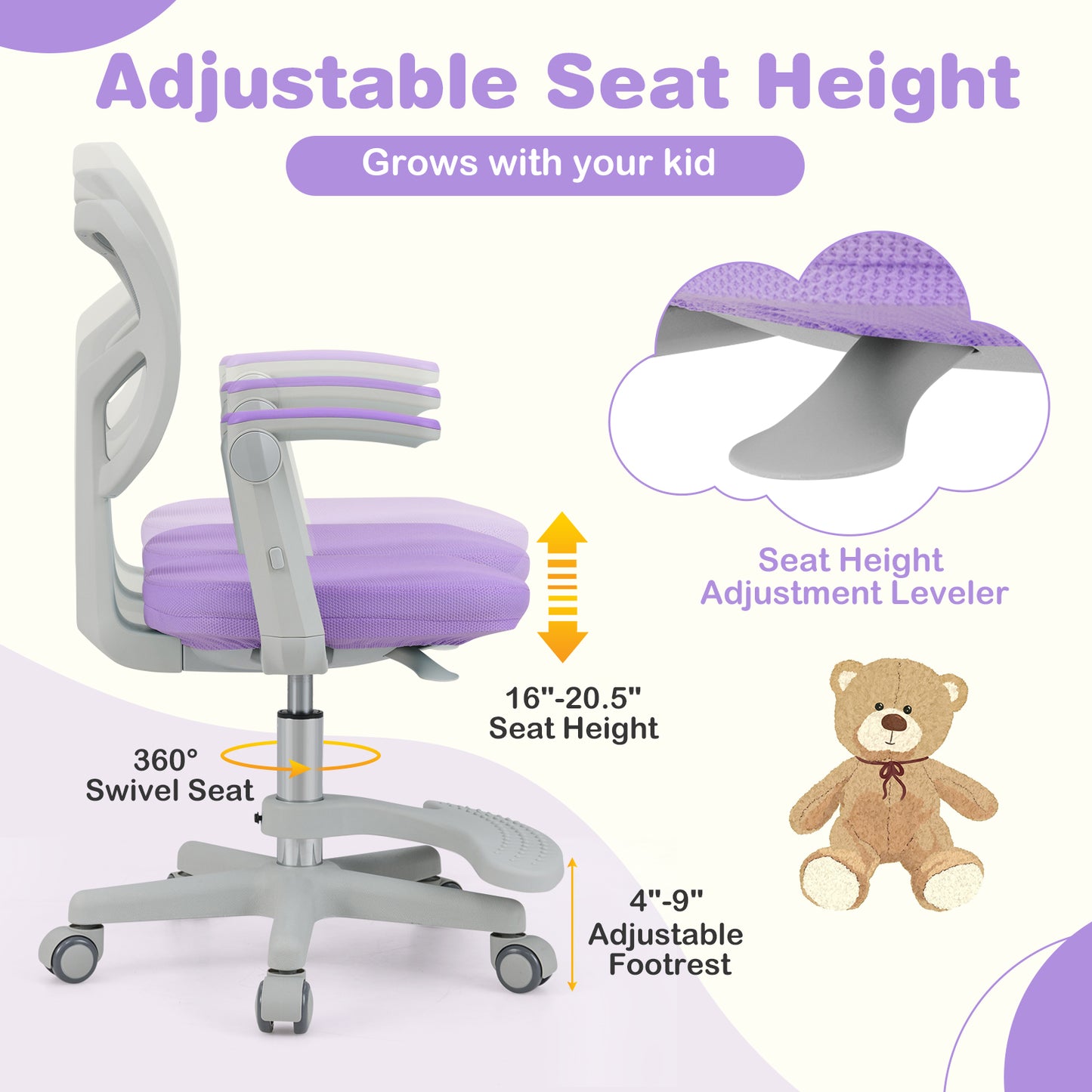 Kids Desk Chair with Adjustable Height and Footrest