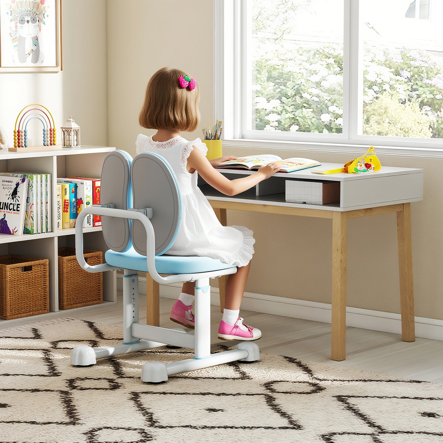 Kids Study Chair with Adjustable Height & Ergonomic Back