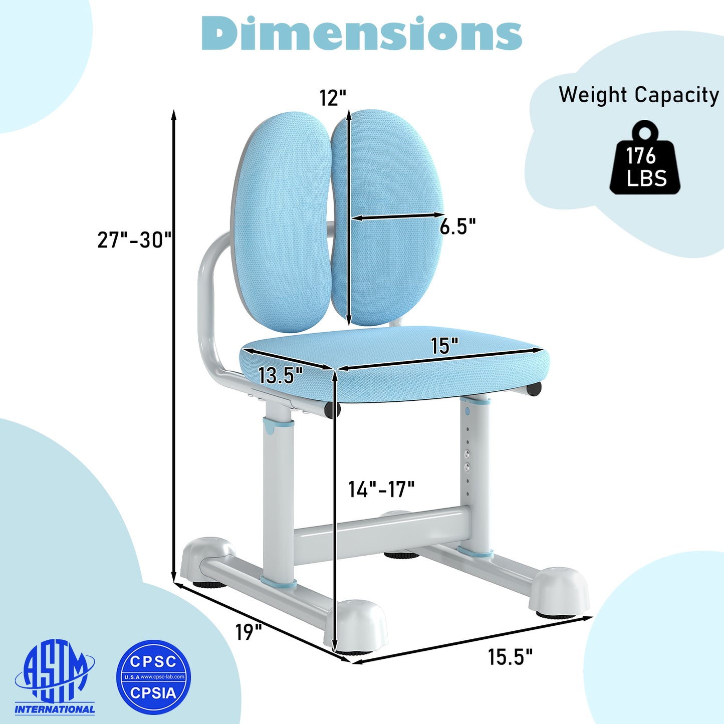 Kids Study Chair with Adjustable Height & Ergonomic Back