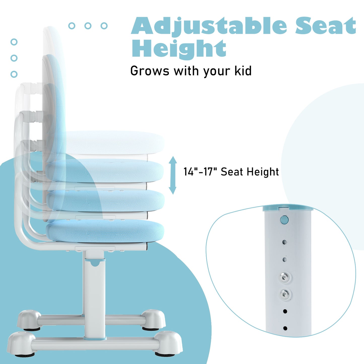 Kids Study Chair with Adjustable Height & Ergonomic Back