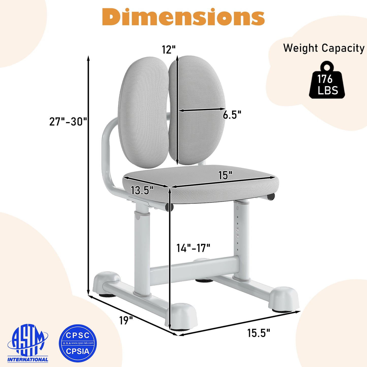 Kids Study Chair with Adjustable Height & Ergonomic Back