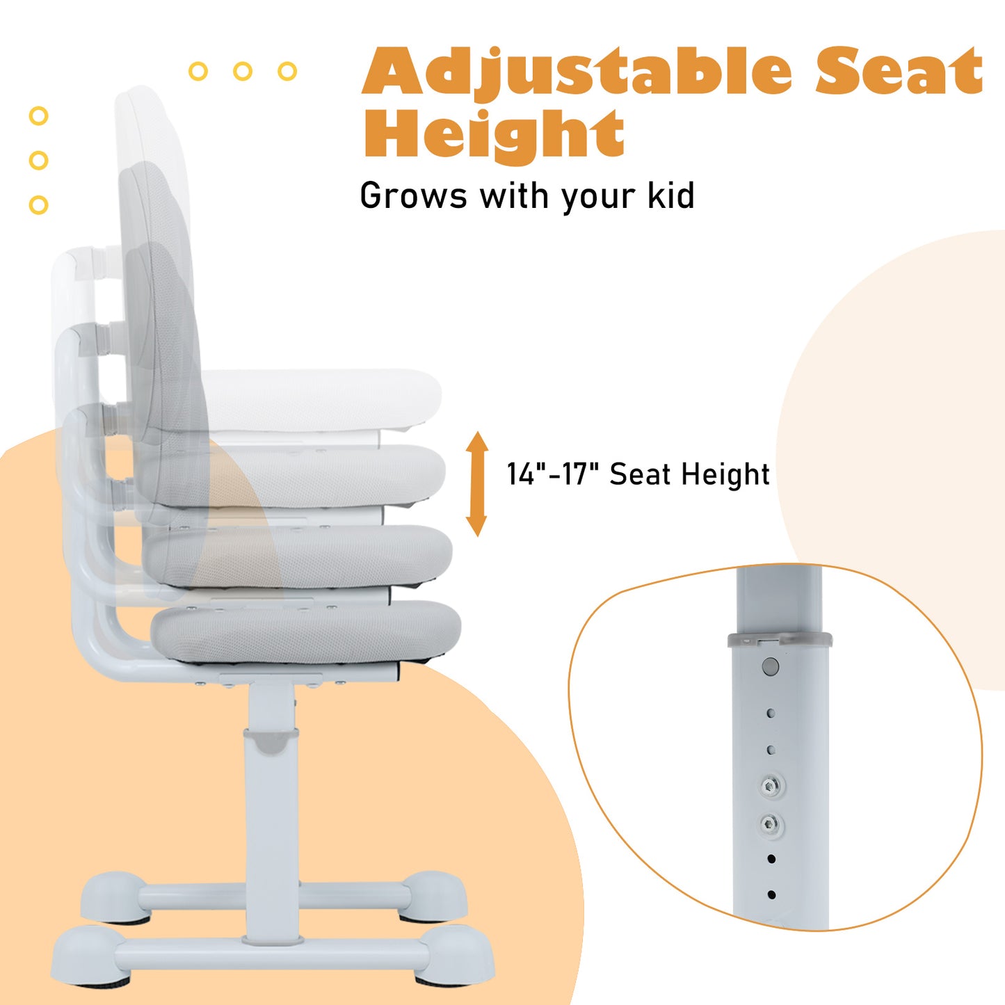 Kids Study Chair with Adjustable Height & Ergonomic Back