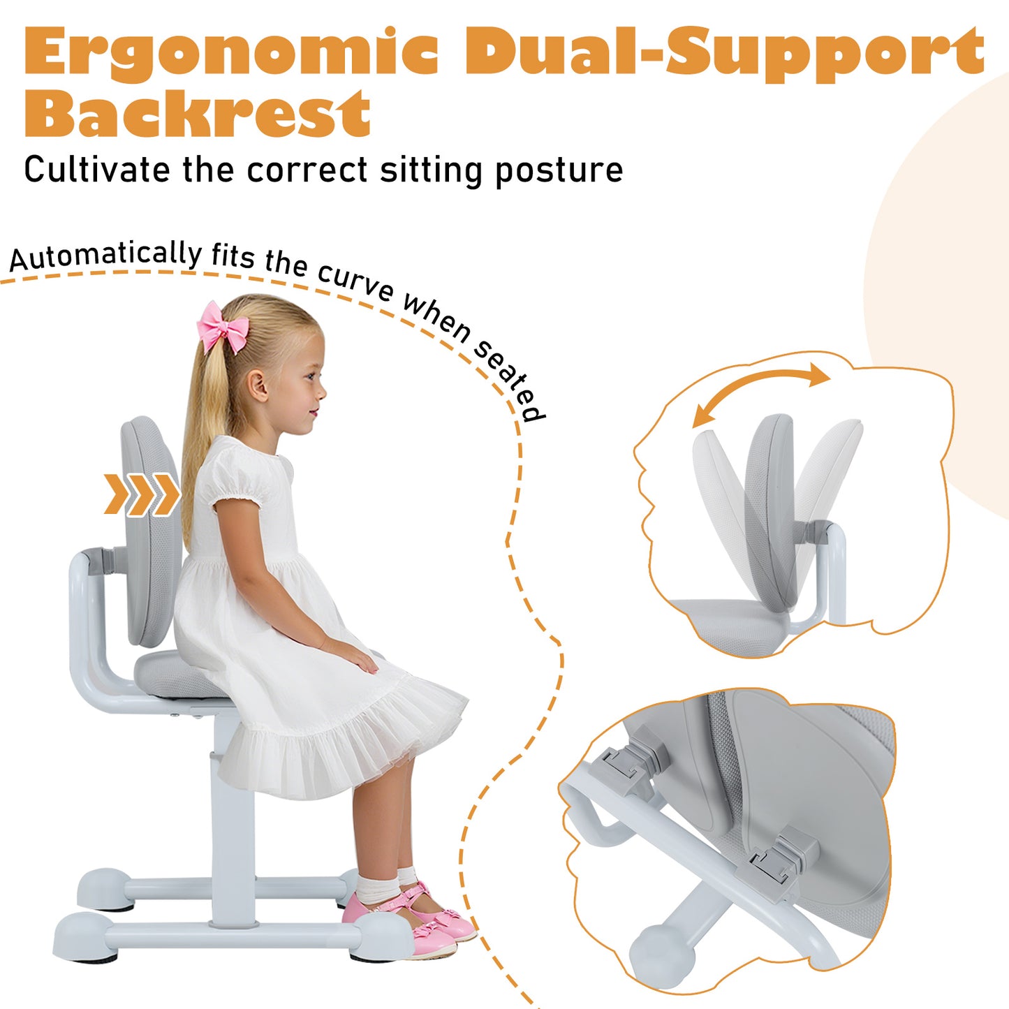 Kids Study Chair with Adjustable Height & Ergonomic Back