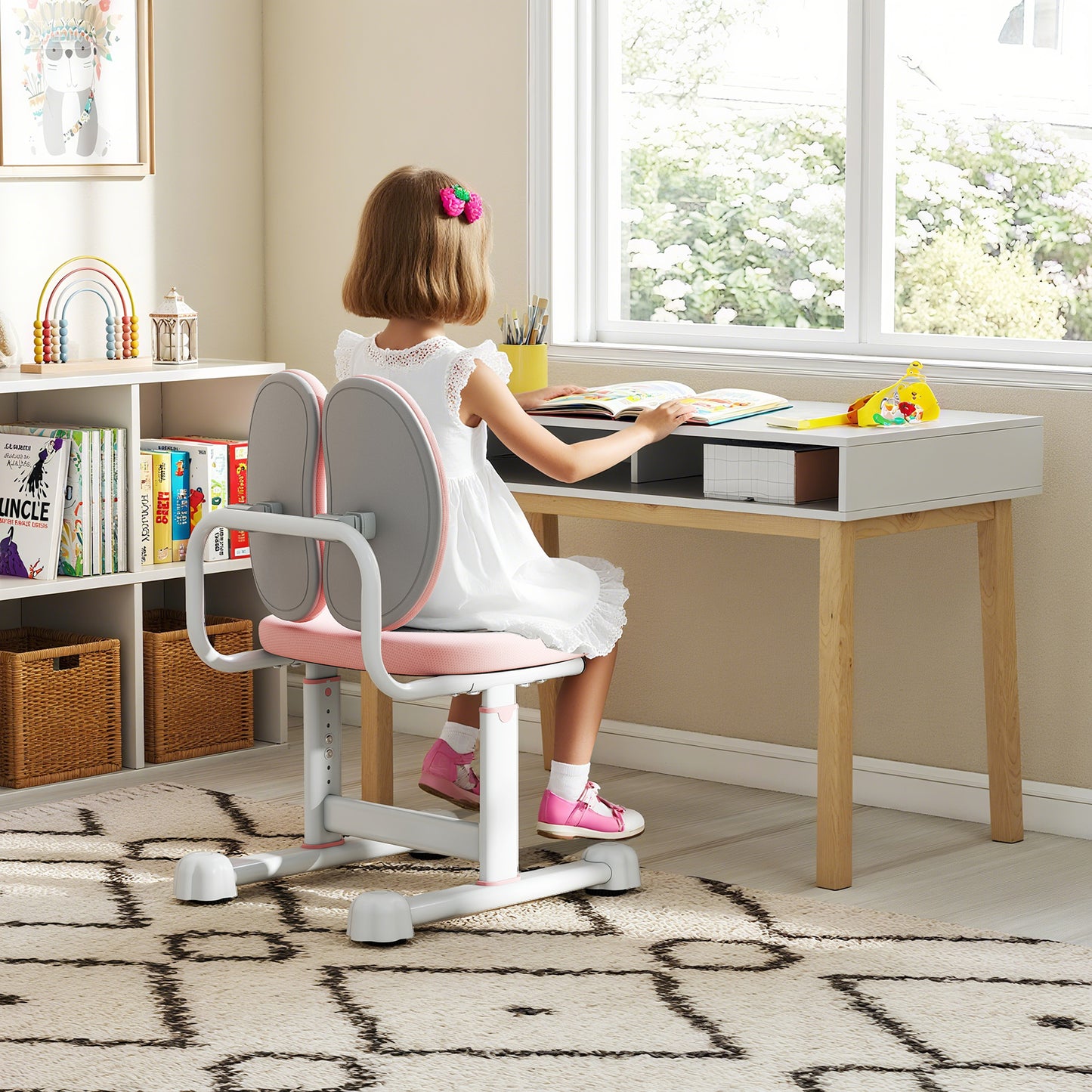 Kids Study Chair with Adjustable Height & Ergonomic Back