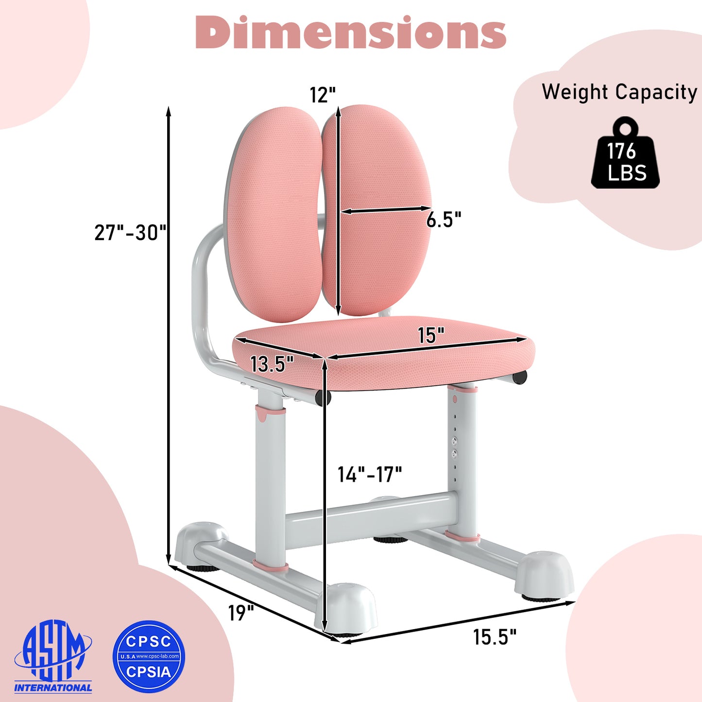 Kids Study Chair with Adjustable Height & Ergonomic Back