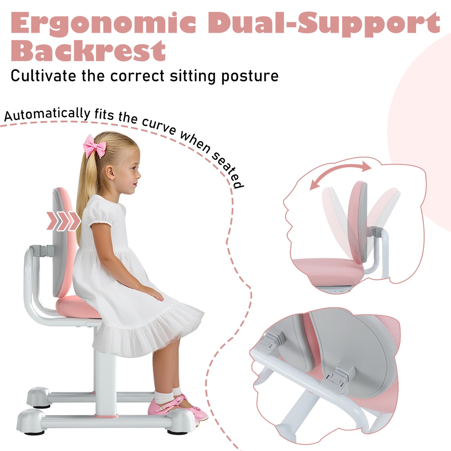 Kids Study Chair with Adjustable Height & Ergonomic Back