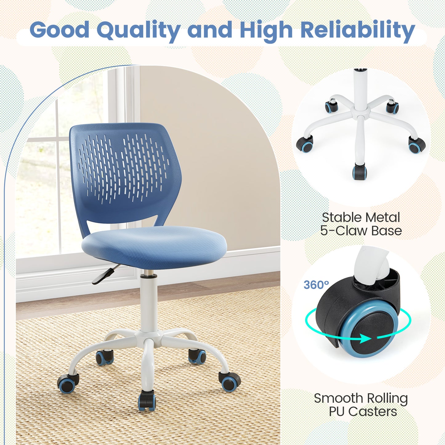 Kids Desk Chair with Adjustable Height and Mesh Back