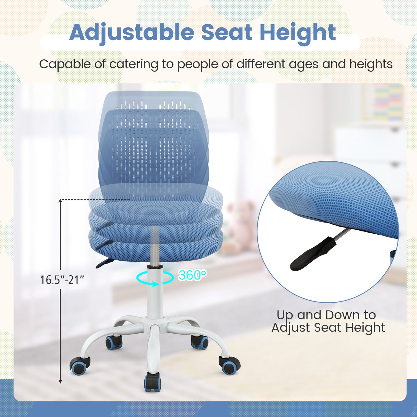 Kids Desk Chair with Adjustable Height and Mesh Back