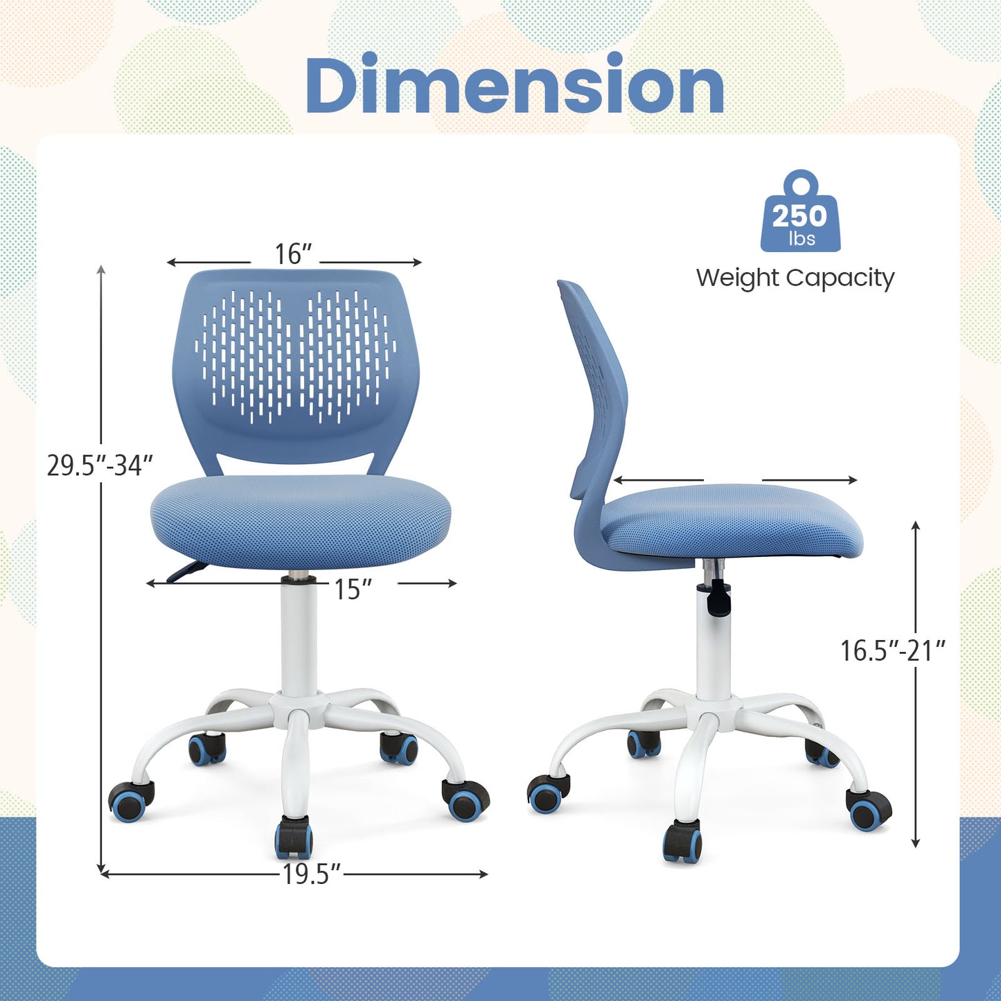 Kids Desk Chair with Adjustable Height and Mesh Back