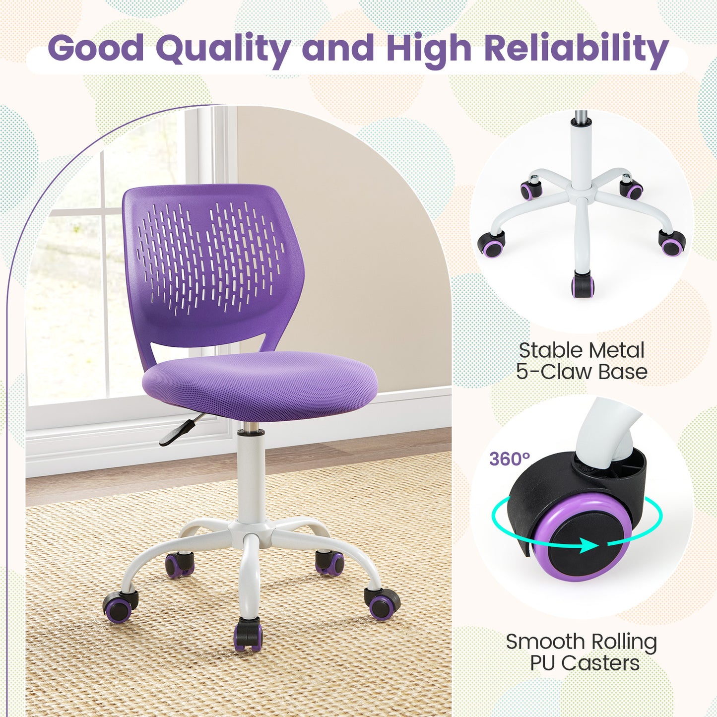 Kids Desk Chair with Adjustable Height and Mesh Back