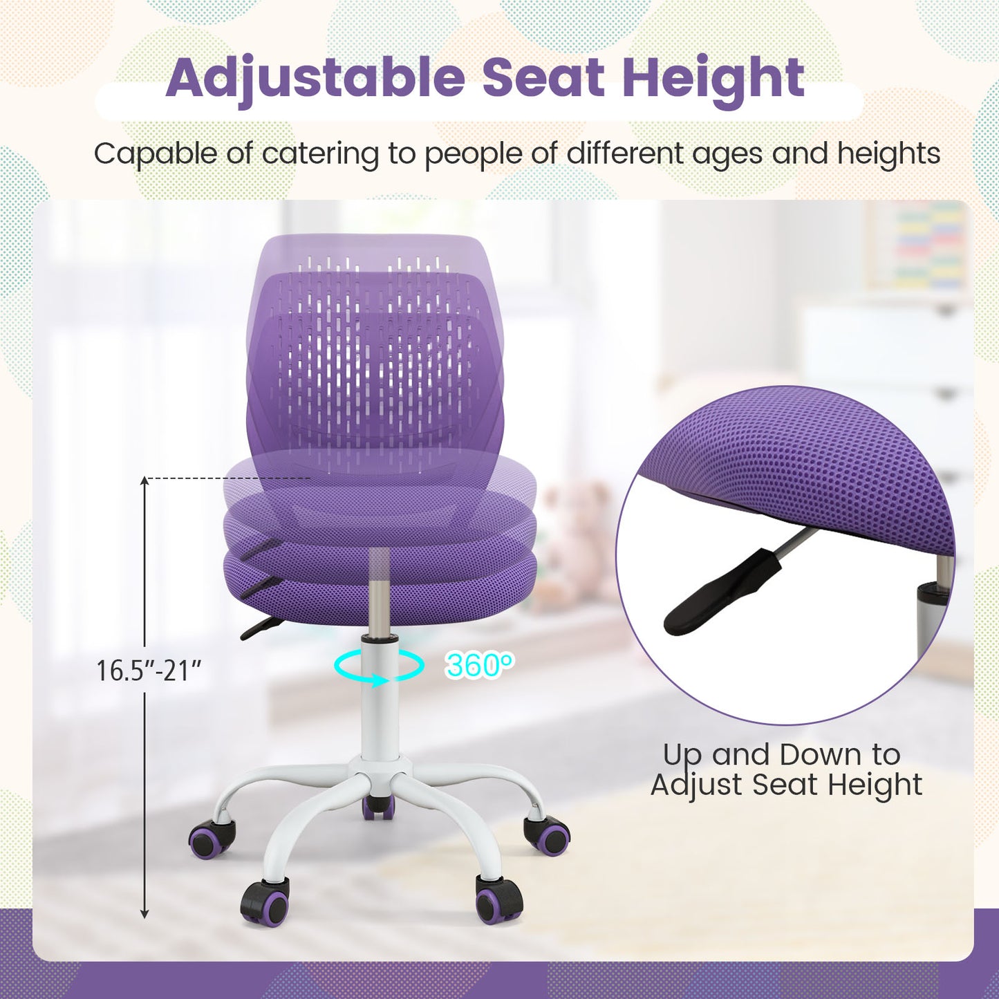 Kids Desk Chair with Adjustable Height and Mesh Back
