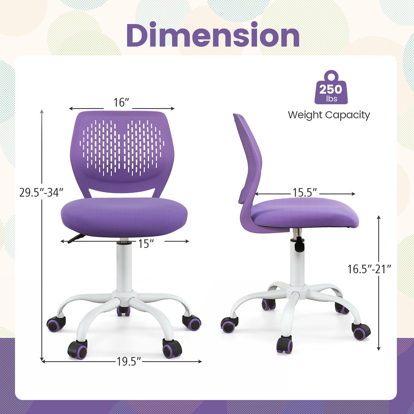 Kids Desk Chair with Adjustable Height and Mesh Back