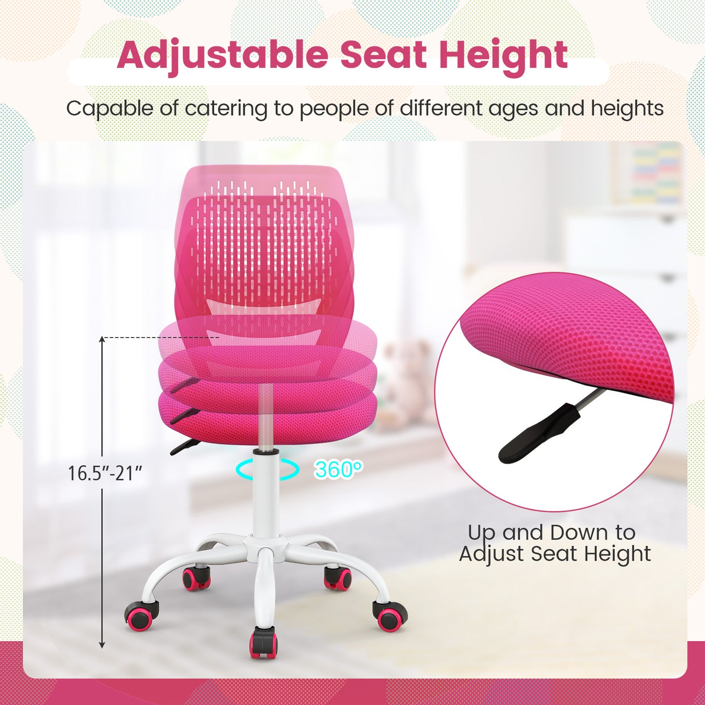 Kids Desk Chair with Adjustable Height and Mesh Back