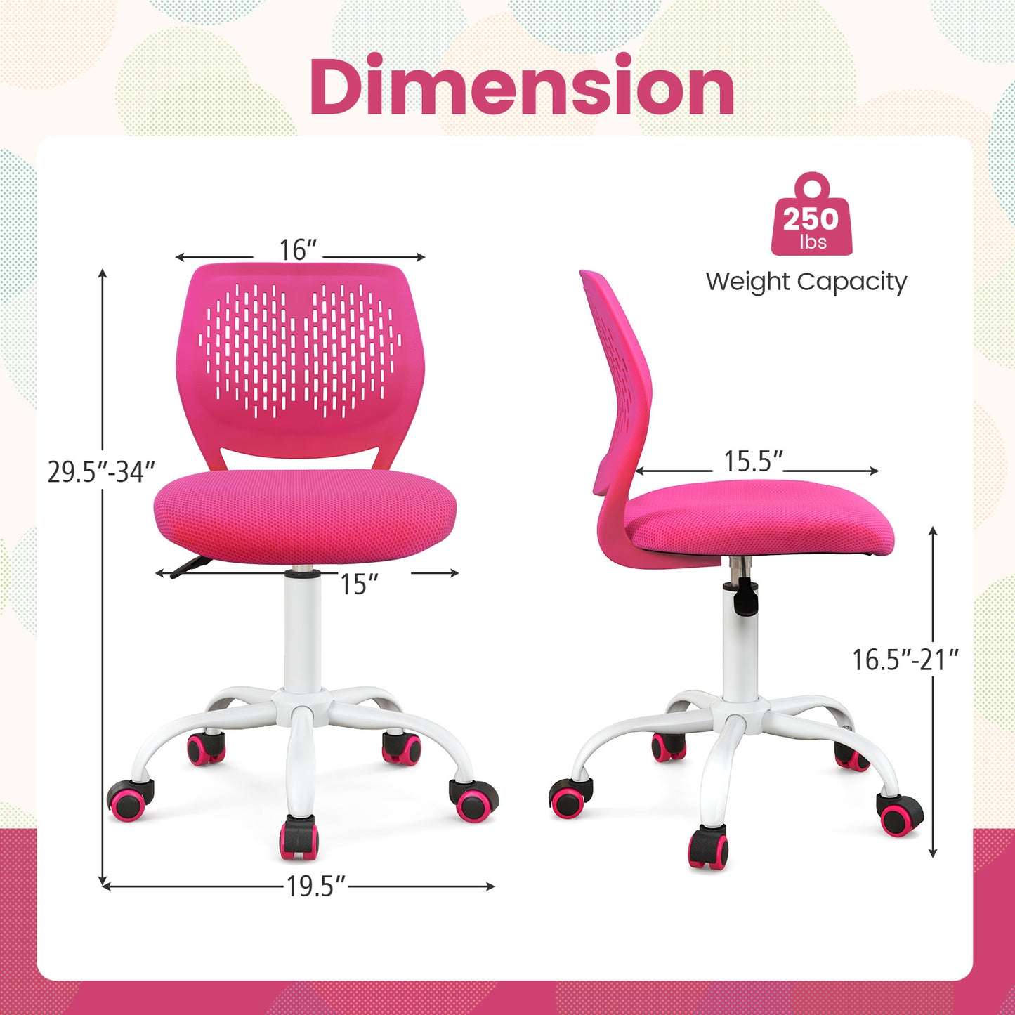 Kids Desk Chair with Adjustable Height and Mesh Back