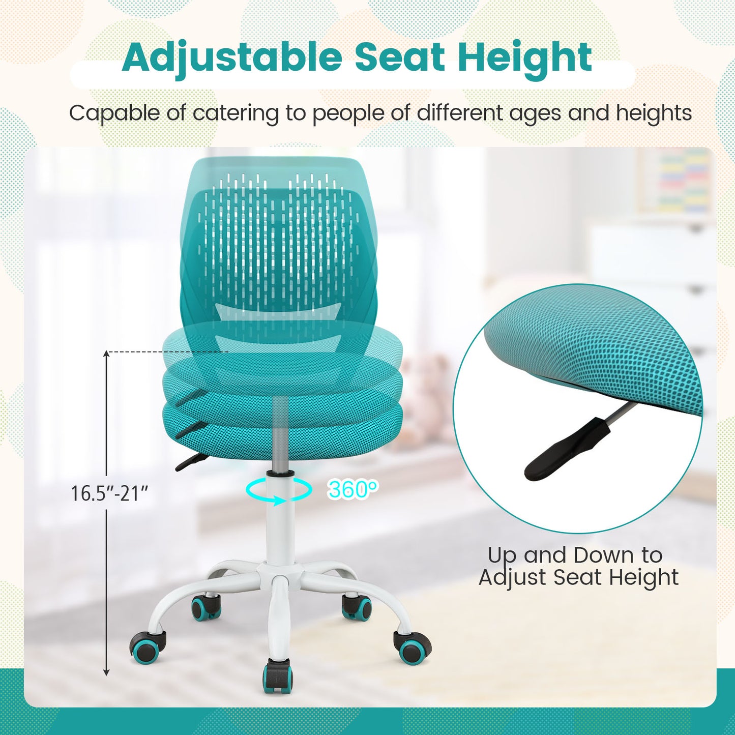 Kids Desk Chair with Adjustable Height and Mesh Back
