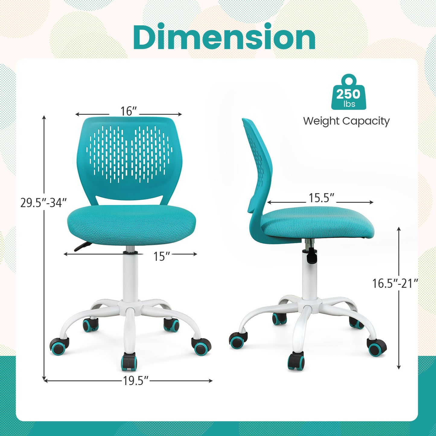 Kids Desk Chair with Adjustable Height and Mesh Back