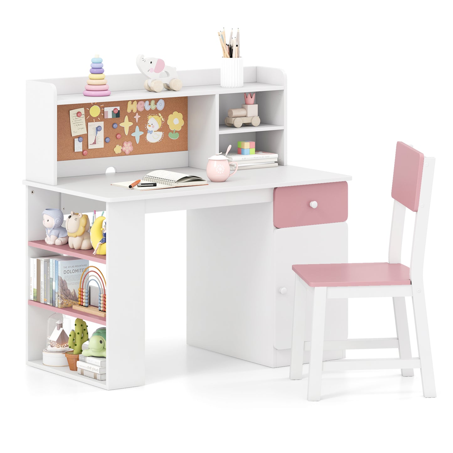 Kids Desk and Chair Set with Hutch and Storage Shelves