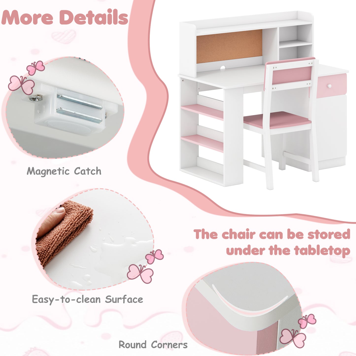 Kids Desk and Chair Set with Hutch and Storage Shelves