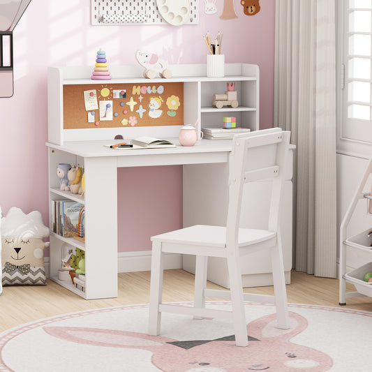 Kids Desk and Chair Set with Hutch and Storage Shelves