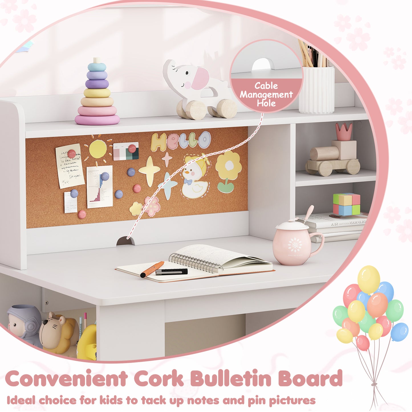 Kids Desk and Chair Set with Hutch and Storage Shelves