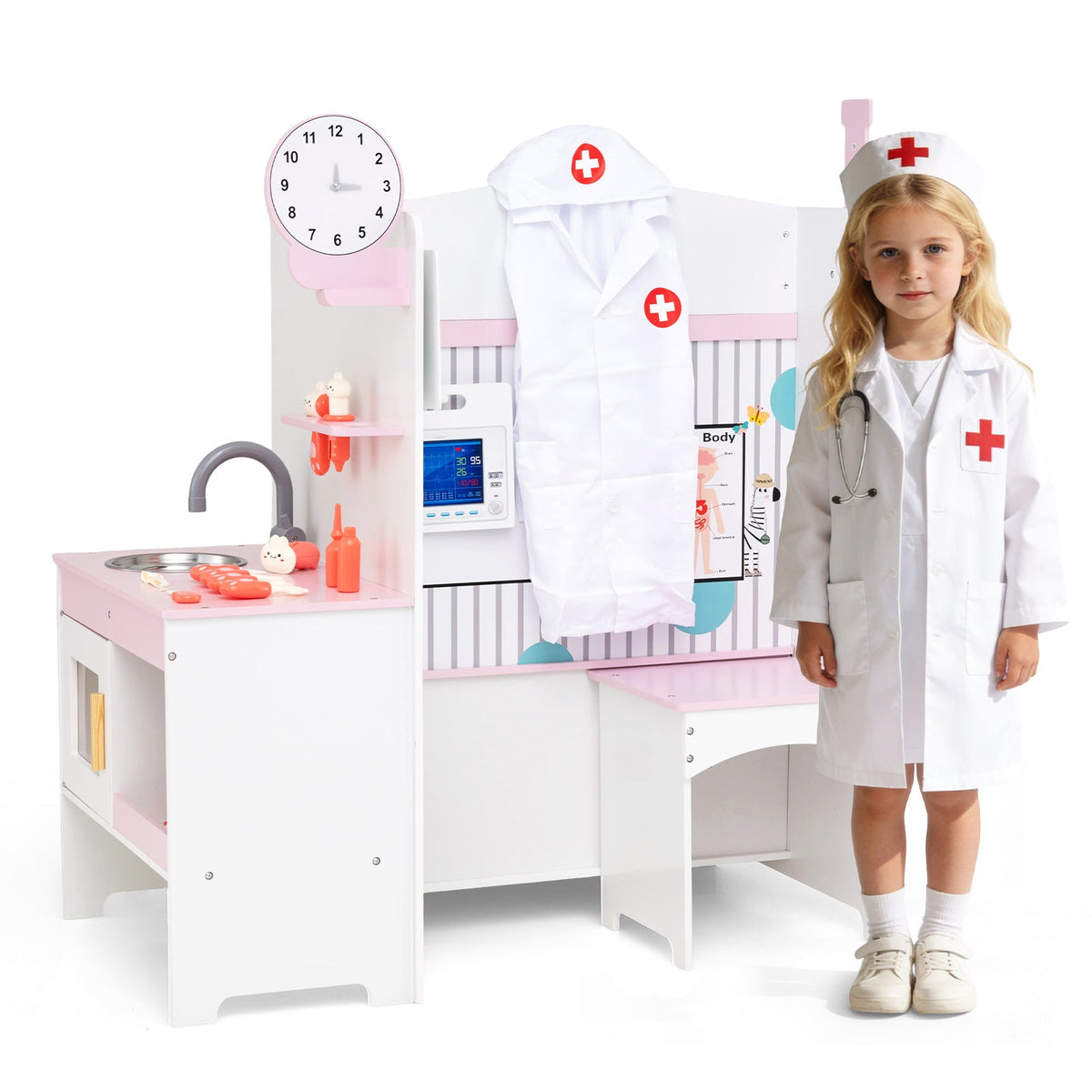 Kids Doctor Play Set with Adjustable Height Bar