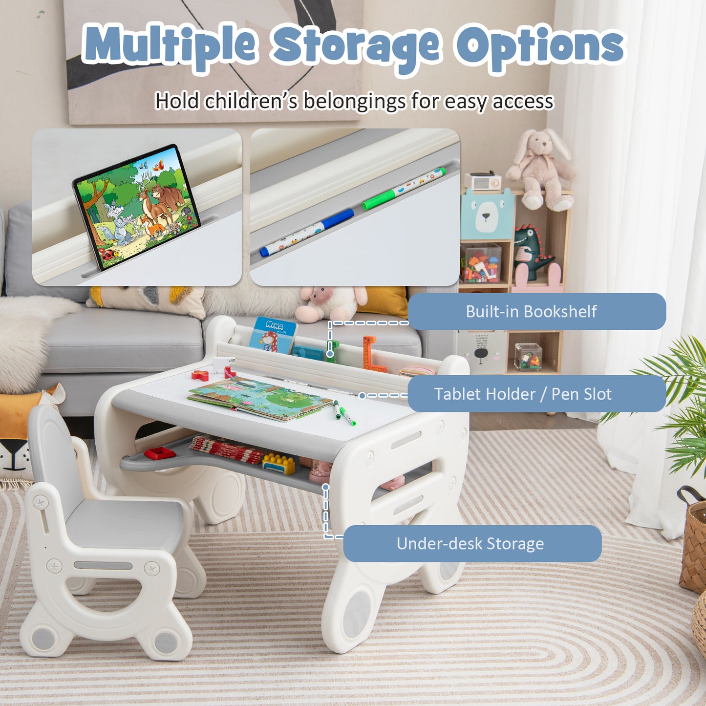 Kids Drawing Table and Chair Set with Watercolor Pens