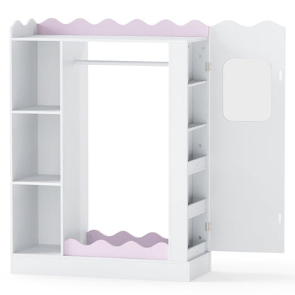 Kids Dress Up Storage with Mirror and Hanging Rack - Pink
