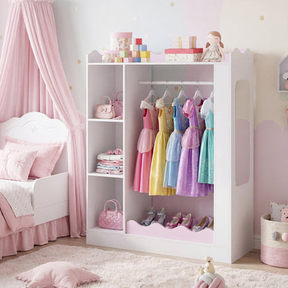 Kids Dress Up Storage with Mirror and Hanging Rack - Pink