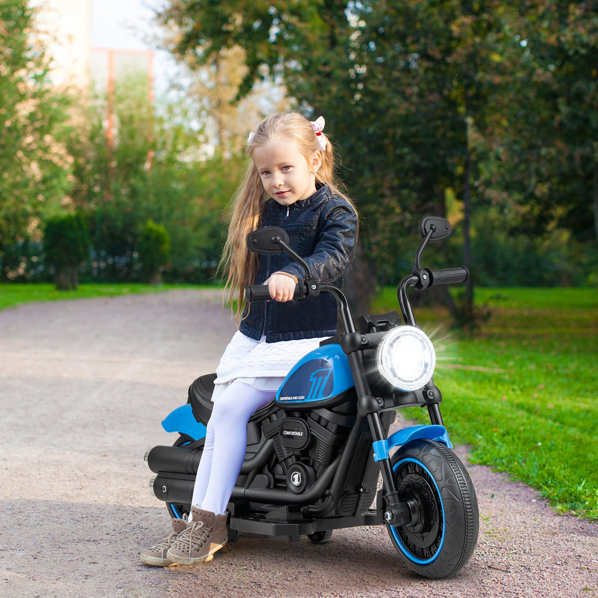 Kids Electric Motorcycle with Training Wheels and LED Headlights
