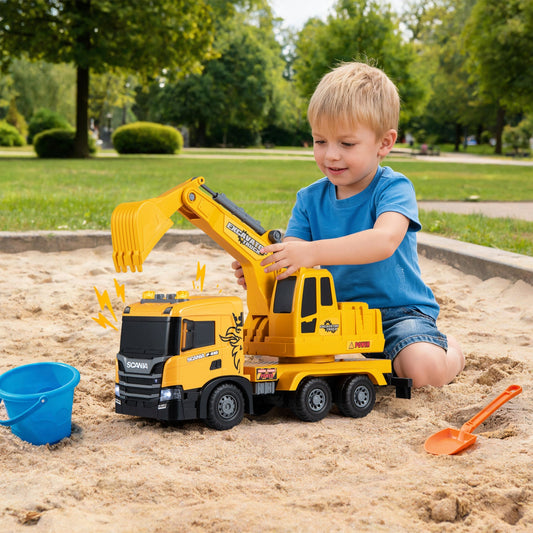 Excavator Truck Toy with Adjustable Arm and Rotating Cab