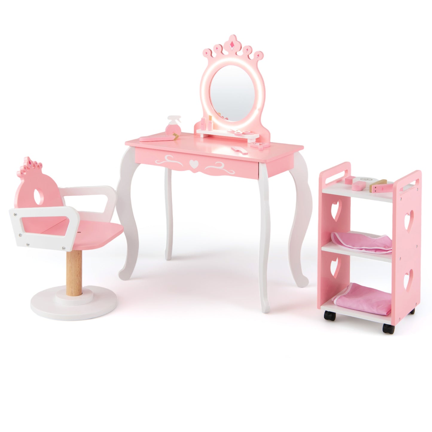 Kids Hair Salon Play Set with LED Mirror and Swivel Chair