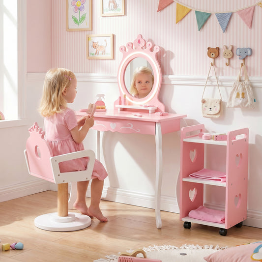 Kids Hair Salon Play Set with LED Mirror and Swivel Chair