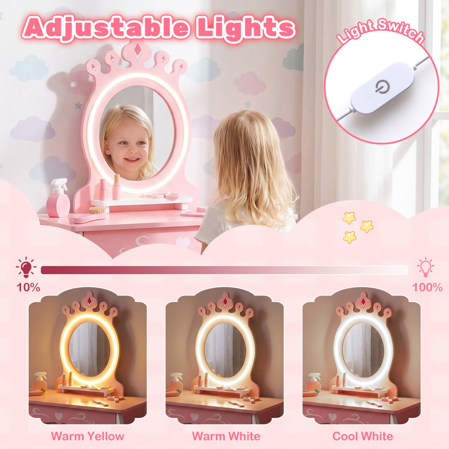 Kids Hair Salon Play Set with LED Mirror and Swivel Chair