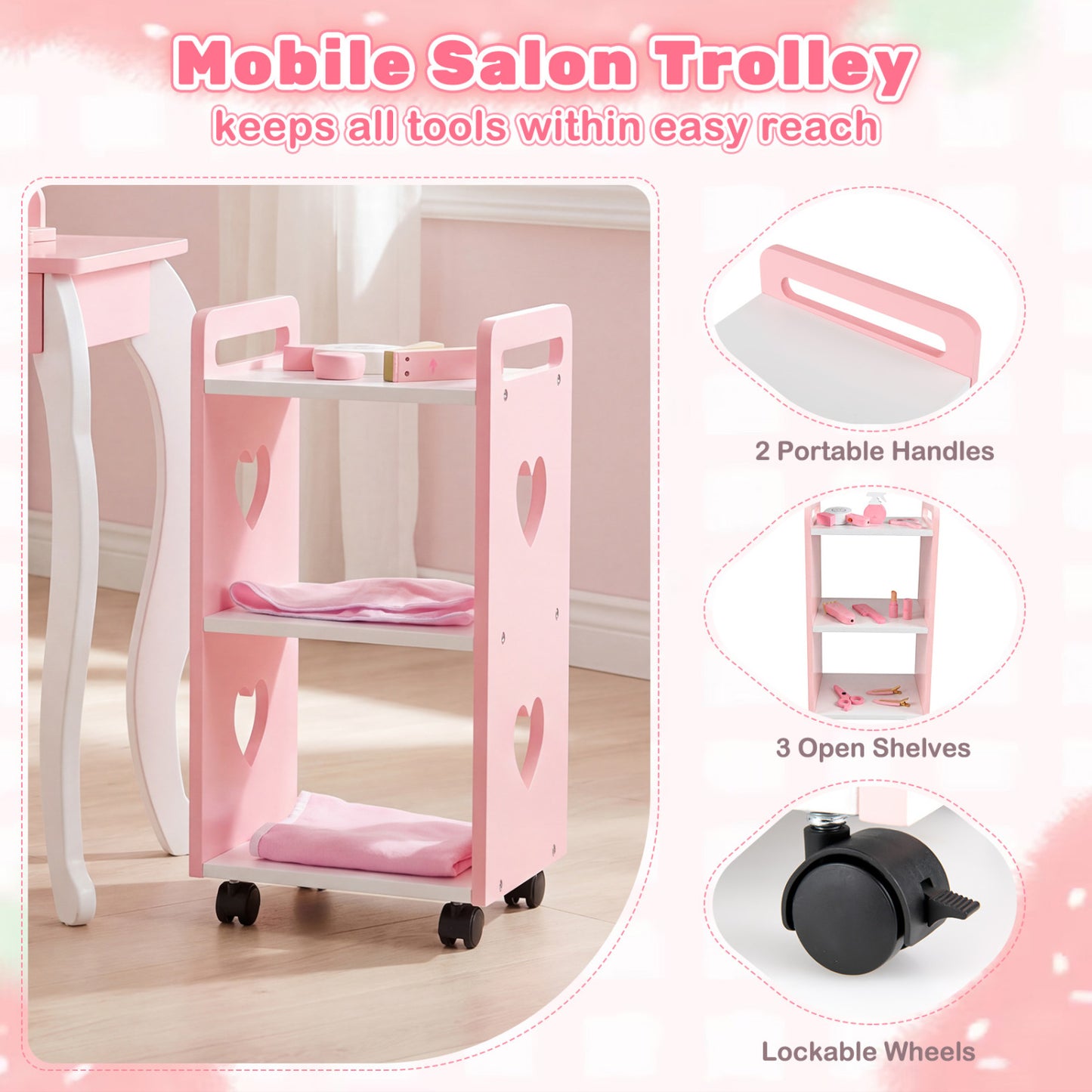 Kids Hair Salon Play Set with LED Mirror and Swivel Chair