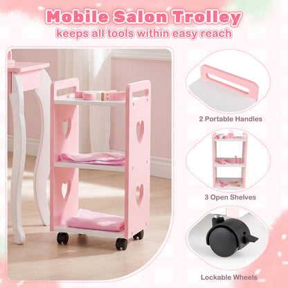 Kids Hair Salon Play Set with LED Mirror and Swivel Chair