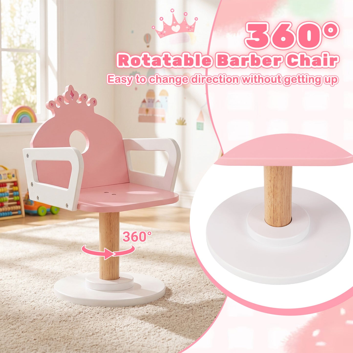 Kids Hair Salon Play Set with LED Mirror and Swivel Chair
